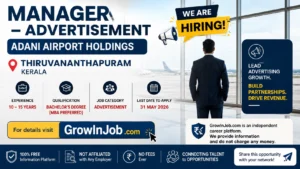 Manager Advertisement Job in Thiruvananthapuram at Adani Airport Holdings with application deadline, qualification and experience details