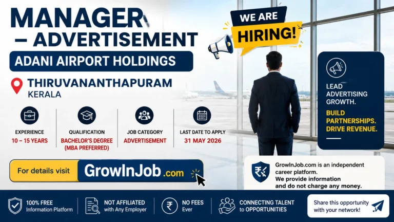 Manager Advertisement Job in Thiruvananthapuram at Adani Airport Holdings with application deadline, qualification and experience details
