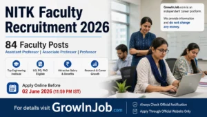 NITK Faculty Recruitment 2026 notification for 84 faculty posts including Assistant Professor, Associate Professor and Professor positions with application deadline 2 June 2026
