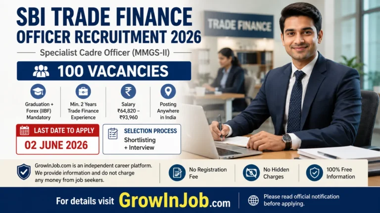 SBI Trade Finance Officer Recruitment 2026 featured image showing 100 MMGS-II vacancies with salary, eligibility, and last date details