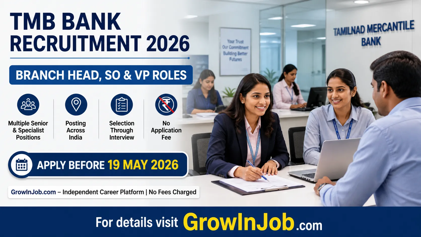 TMB Bank Recruitment 2026 Branch Head Specialist Officer VP jobs apply online before 19 May no fee