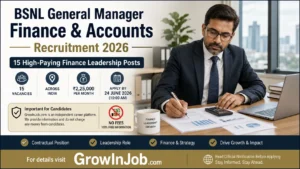 BSNL General Manager Finance and Accounts Recruitment 2026 featured image showing finance leadership professional with 15 vacancies and salary details.