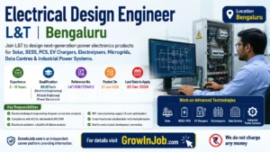 Electrical Design Engineer job at L&T Bengaluru for BE/BTech Electrical Engineering candidates with 3–10 years of experience. Apply online before 20 December 2026.
