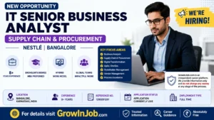 IT Senior Business Analyst Supply Chain and Procurement Job at Nestlé Bangalore with 8+ years experience requirement, hybrid work model, and application details.