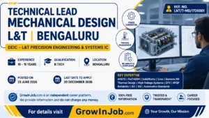 Technical Lead Mechanical Design job at L&T Bengaluru for experienced engineers with 10–15 years of experience in power converters, thermal management, and mechanical design.