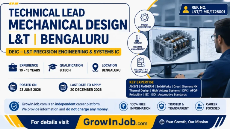 Technical Lead Mechanical Design job at L&T Bengaluru for experienced engineers with 10–15 years of experience in power converters, thermal management, and mechanical design.