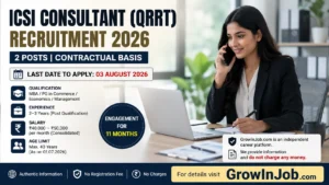 ICSI Consultant (QRRT) Recruitment 2026 featured image showing 2 contractual vacancies, salary up to ₹50,000 per month, and application deadline of 03 August 2026.