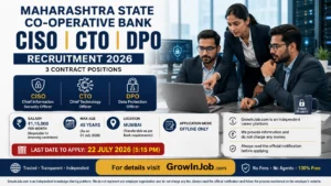 Featured image for Maharashtra State Co-operative Bank CISO, CTO and DPO Recruitment 2026 showing contract vacancies, salary ₹1,15,000 per month, Mumbai location, and offline application deadline of 22 July 2026.