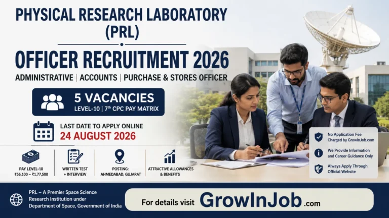 Physical Research Laboratory PRL Officer Recruitment 2026 for Administrative Officer, Accounts Officer and Purchase & Stores Officer posts with 5 vacancies.