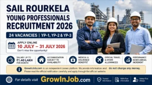 SAIL Rourkela Young Professionals Recruitment 2026 featured image showing engineering and technical professionals with 24 vacancies and online application dates from 10 July to 31 July 2026.