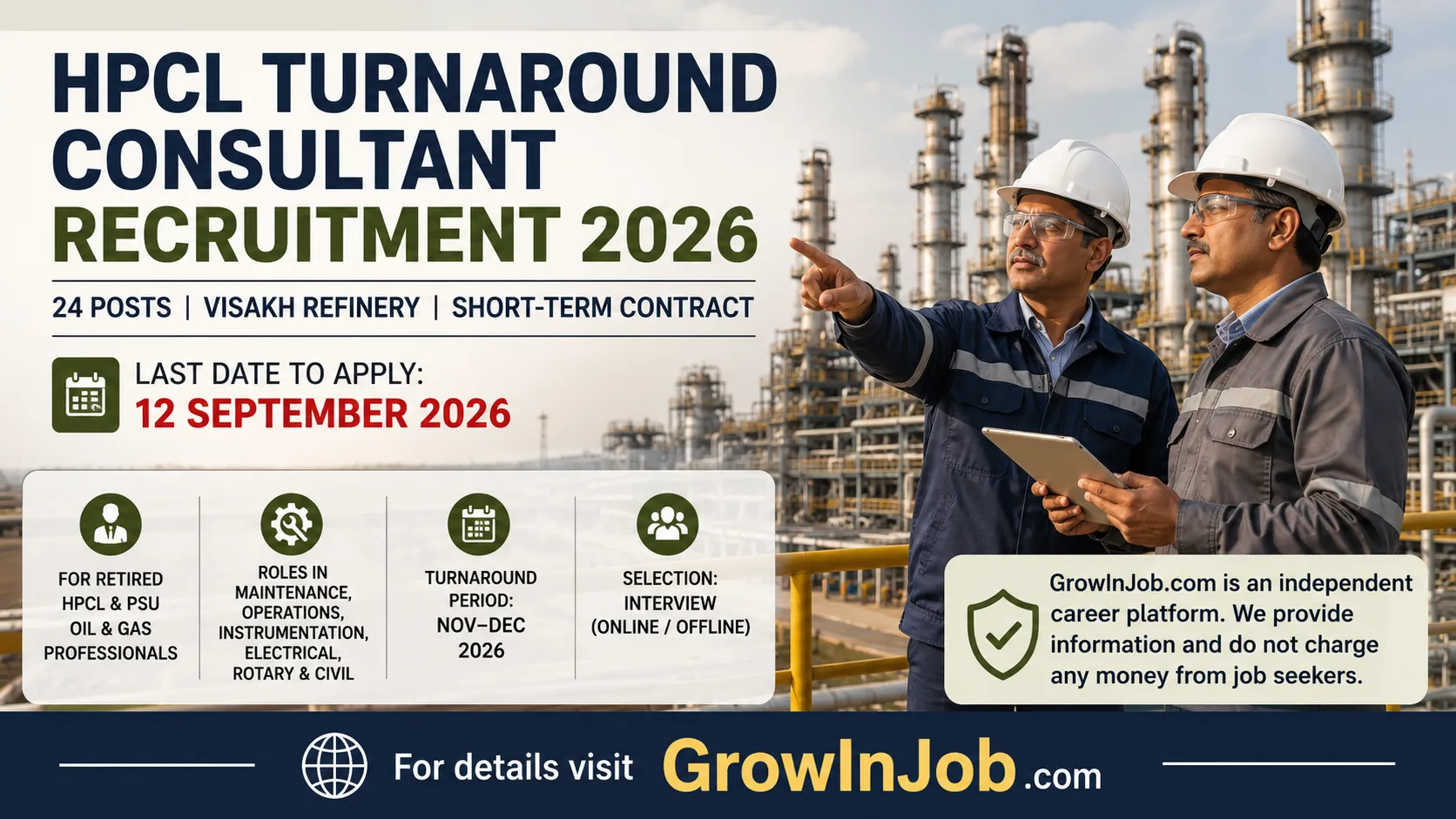 HPCL Turnaround Consultant Recruitment 2026 for 24 posts at Visakh Refinery