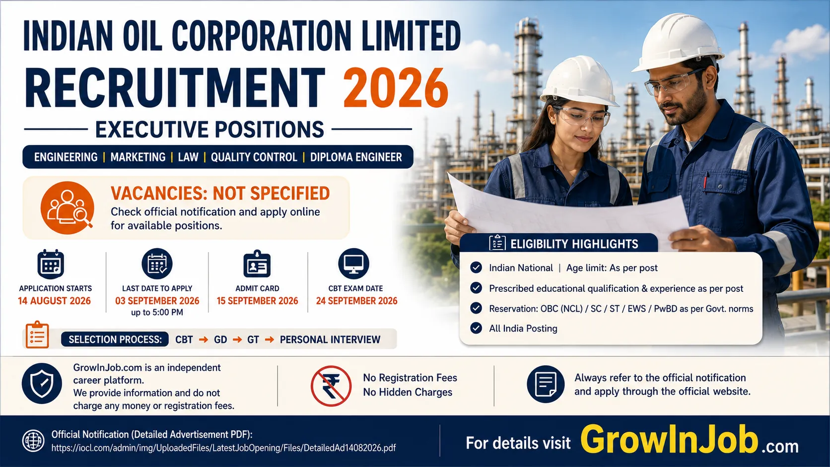 IOCL Recruitment 2026 non-executive personnel recruitment September 13 deadline