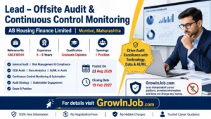 Lead Offsite Audit and Continuous Control Monitoring job at AB Housing Finance Limited in Mumbai