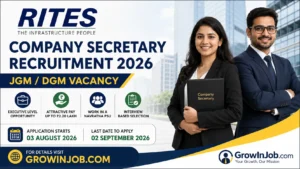 RITES Company Secretary Recruitment 2026 featured image for Joint General Manager (JGM) and Deputy General Manager (DGM) vacancies on regular basis.